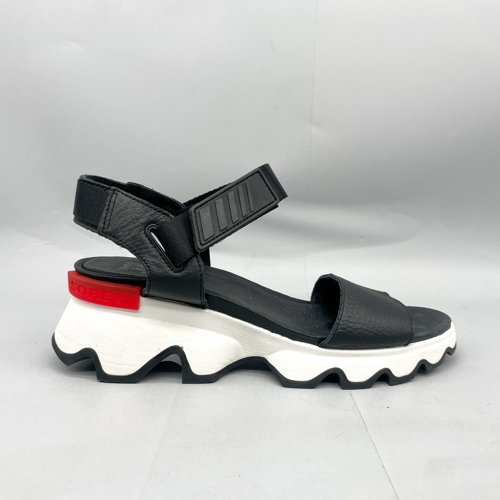 Sorel Womens 10 Kinetic Impact Sandals Shoes Black Leather Platform Wedge Chunky